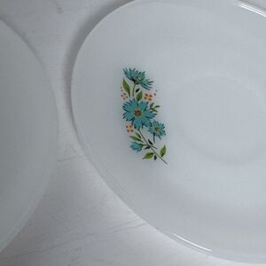 2 Fire King Blue Bonnet 6” Saucers Vintage 60s Era Floral